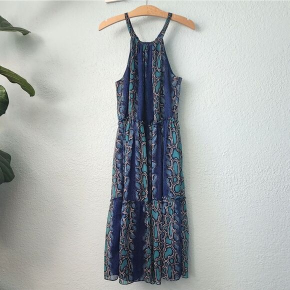 Sundance reptile print ruffled layer midi/maxi sleeveless dress - Picture 1 of 13